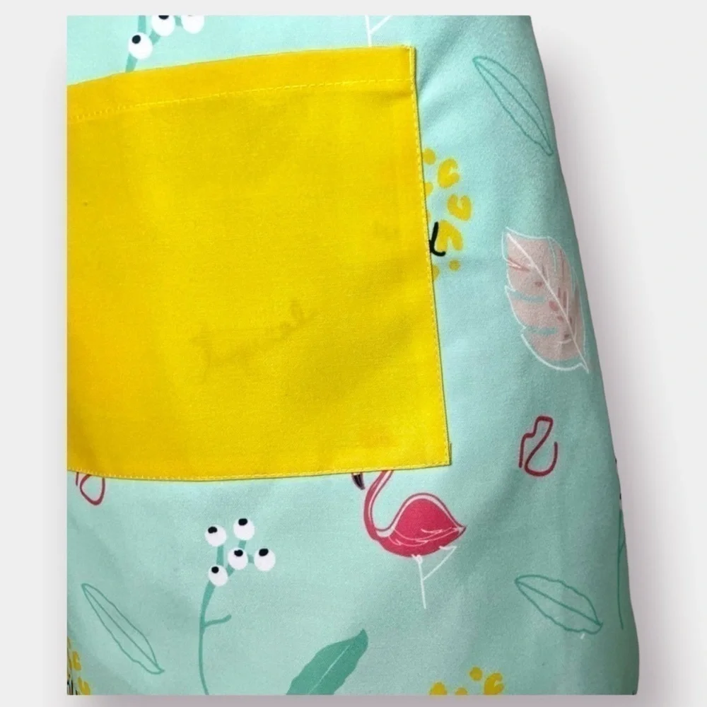 NEW Flamingo Teal Yellow Apron with Pocket